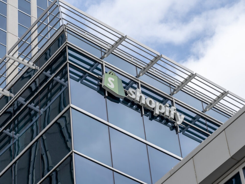Shopify sign on their headquarters building in Ottawa, Ontario, Canada